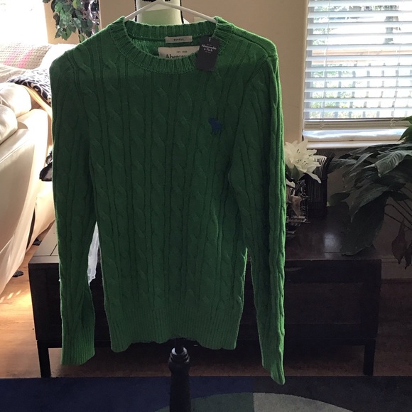 Abercrombie & Fitch Vibrant Green Crewneck Cabled Muscle Sweater Size S - Picture 1 of 8